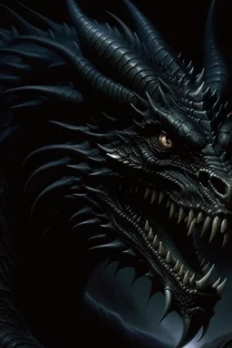 90s dark fantasy art, illustration of a black dragon