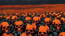 a field of 1000s of cartoonish, anatomically correct, skulls, vivid RANDOM BRIGHT neon colors, dark comedy, well lit, high detail, photorealistic, horrorcore, fun, scary, none featured, each a different color or hue,