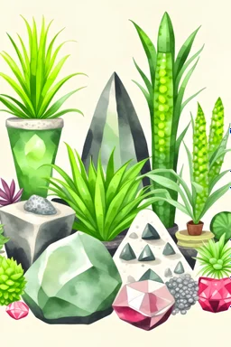 Gemstones and house plants graphic