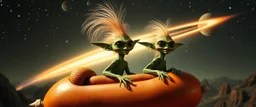 hairy macho gremlin aliens living in a hot dog rocket heading for venus