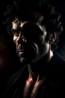 film noire, a man that stares at the camera like its the prettiest demon he has ever seen, its such a perfect day, motion blur, smoke, 8k, downlight, soft light, depth of field, photorealism, trending on art station, lotsa detail