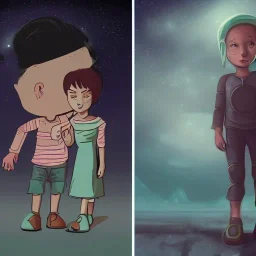 Boy alien and girl alien dystopic