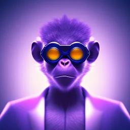 A beautiful portrait of a cute cyberpunk monkey purple blue color scheme, high key lighting, volumetric light