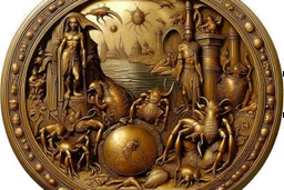 A brownish bronze Egyptian kingdom with crabs painted by Albrecht Durer