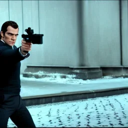 portrait of henry cavill as james bond golden eye, pointing gun, in moscow, cinematic, hd, 4k