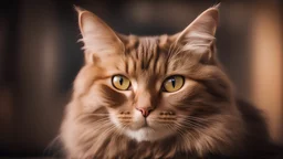 brown cat portrait, low light, blurred background. Shallow depth