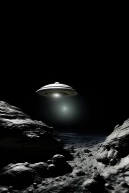 flying saucer exits cave of the moon seen from 30 kilometers