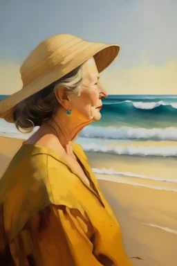 A portrait of an lady looking at the beach