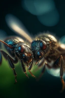 macro photo of flies kissing over swirls,shot on Hasselblad h6d-400c, zeiss prime lens, bokeh like f/0.8, tilt-shift lens 8k, high detail, smooth render, down-light, unreal engine, prize winning