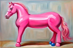 Big pink plastic toy horse.19th painting