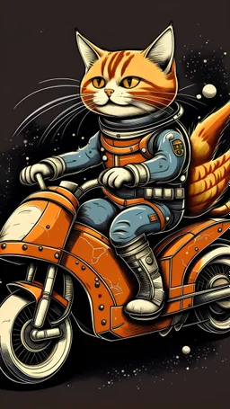 cat riding a rocket motorcycle wall art .