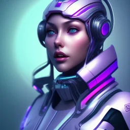 Cute girl face, Sci-fi character, purple backlight, pink and purple, scifi suit, profile, purple background, pink lighting