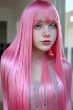 beautiful young woman with long pink hair