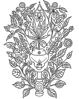 outline art for stoners coloring pages with A very simple and super minimal design featuring A mystical tree of life with cannabis leaves as the fruit., white background, sketch style, fully body, only use outline, cartoon style, clean line art, white background, no shadows and clear and well outlined