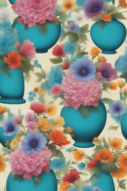 Unique and bold vibrant turquoise vase, flowers