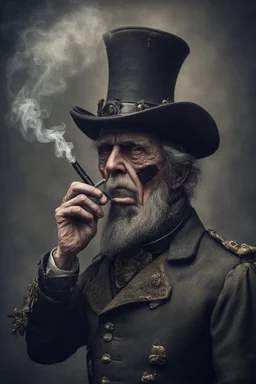 70 years old victorian bloodborne soldier smoking a cigarette