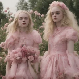 Elle fanning and dakota fanning as flowers, pink, in the future