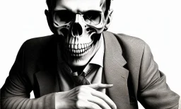 man in black holding a skull