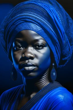 A hyped realistic blue ball point pen drawing of a well detailed African woman