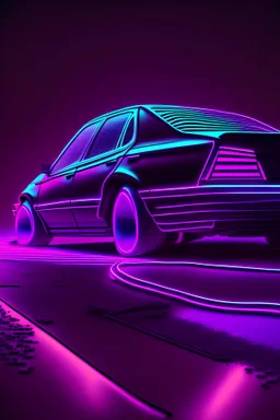 Sedan Car , animated, neon, purple, 4k