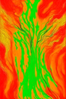 Nervous system hijacked by fear parasite; Abstract Art; Post-Impressionism; Gradient from Fire Engine Red to orange to pale yellow; Vincent Van Gogh