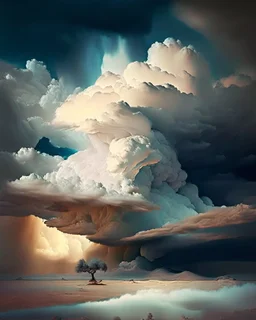 Phantasy landscape with dramatic cloud in ecru color