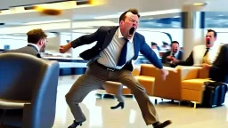 security kicking man having a tantrum out of airport lounge