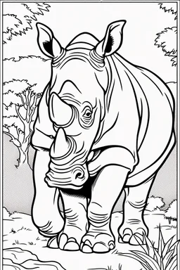 coloring page for kids, RHINOCEROS, thick outline, low details, no shading, no color