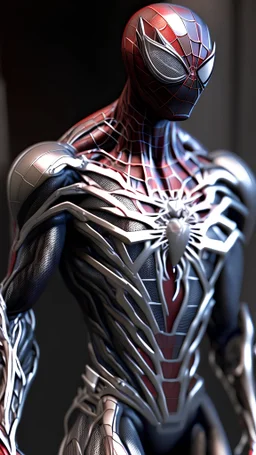 spiderman become robot, very strong, body from metal material, ultra realistic, 4k, ultra detail, full body, full picture