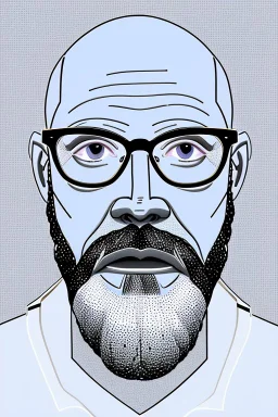 black and white,real estate agent,bald white male with thick grey beard,55 years old,metal wire frame glasses,, necktie,portly,detailed drawing,white background