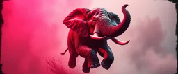 cute pen outline with some neon airbrush, let create a crazy wild elephant doing dangerous stuff - dynamic camera push-in revealing intricate details in motion. Epic cinematic wide-angle camera swoops down, hazy neon background with gritty border