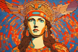 colorful psychedelic painting of nike the goddess of victory--victory in ancient mosaic art by andy warhol