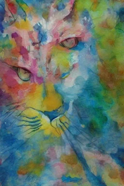 watercolor painting, happy cat, bright color,