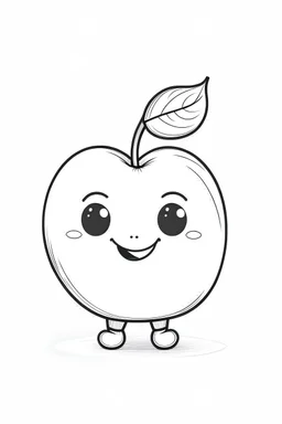 simple outlines art, bold outlines, clean and clear outlines, no tones color, no color, no detailed art, art full view, full body, wide angle, white background, a smiling cute apple