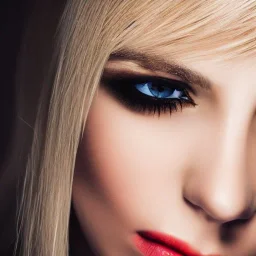 portrait of a beautiful Russian blonde woman with black eyes and a fringe