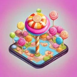 lollipop into cartoonist style model isometric top view for mobile game bright colors, color render hyper, lovely, surreal