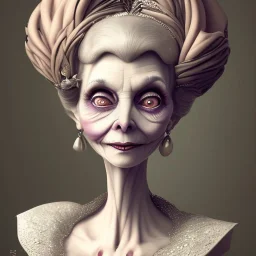 extrem tim burton style of old evil lady stepmother, sharp focus