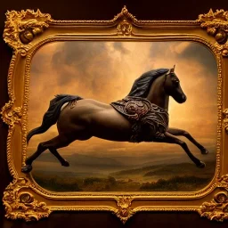 portrait of a beautiful ultra-detailed carousel horse on carousel, 1800s, chiaroscuro lighting , 8k UHD, realistic, matte painting, centered, illustration, muted colors,renaissance, artwork, high-quality, rocco, greg rutowski, howard lyon, brian froud, anne stokes