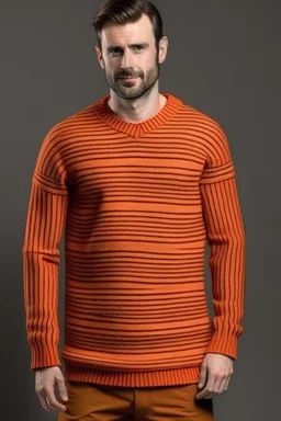 Man's large and long orange jumper with beige stripes