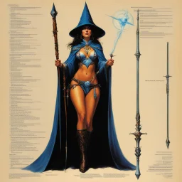 ConceptSheet [by Boris Vallejo]: woman wizard and her long rod with AD&D statistics