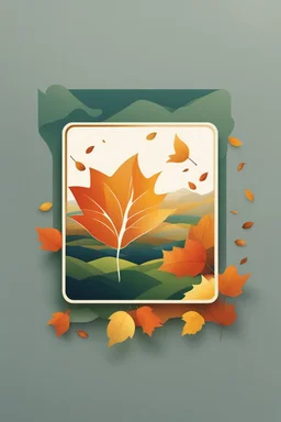 square logo , landscape with leaf fall, flying leaves