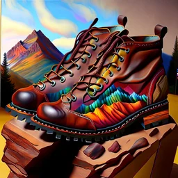 brown moutain shoes, art, acrilyc colors, bright, masterpiece, realistic