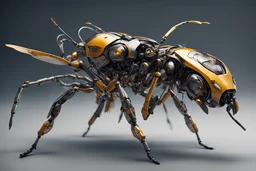 futuristic AI insectoid killer wasp cyborg full robot with high detail and very neat features
