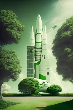 Space shuttle building and green spaces