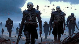 {{{Bio-engineered undead cyborg army marching}}} machine soldiers, future military, tactical wear, gas creepy landscape, techno gothic visual composition, science fiction painting, Denis Sarazhin, Alex Colville, Simon Stålenhag, Neil Blomkamp, Frank bowling, Christopher Shy, Alejandro Burdisio, RAW, gritty, high contrast, atmospheric horror art, gripping and suspenseful, vivid, neon overlay, narrative art, textured, dramatic, surreal horror, gestural, disco diffusion