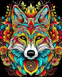 colourful Eurasian wolf ANIMAL Book cover for Adults, mandala, flower,