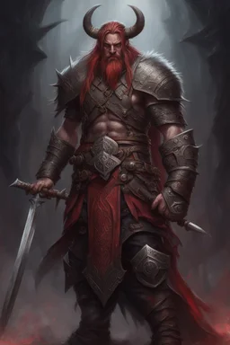 Illustration of a world of Warcraft Viking character with swords, in the style of dark bronze and red, eerily realistic, gothcore, Dark Fantasy by Antonio J. Manzanedo, full-length body shot, finely detailed armor, weapon, intricate design and details, hyper-detailed, hyper-realistic --ar 1:2 --stylize 750 --v 6