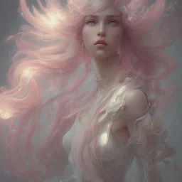 girl, fairy wings, cute, beautiful, long hair, pink hair, 8k resolution concept art portrait by Greg Rutkowski, Artgerm, WLOP, Alphonse Mucha dynamic lighting hyperdetailed intricately detailed Splash art trending on Artstation triadic colors Unreal Engine 5 volumetric lighting fairycore auroracore