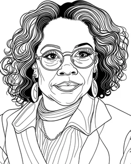 2d outline illustration, line art, simple lines, coloring page, simple vector monochrome coloring page, Oprah Winfey, white background