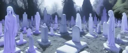 A light purple graveyard with ghosts painted by Cai Jia